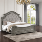 Selena Upholstered Wooden Panel Bed Frame Grey