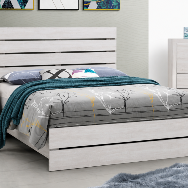 Brantford Wood Panel Bed Coastal White & Barrel Oak