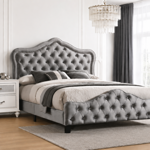 Bella Upholstered Panel Bed Grey