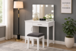 Elijah Vanity Set with Lighting & Stool White and Dark Grey