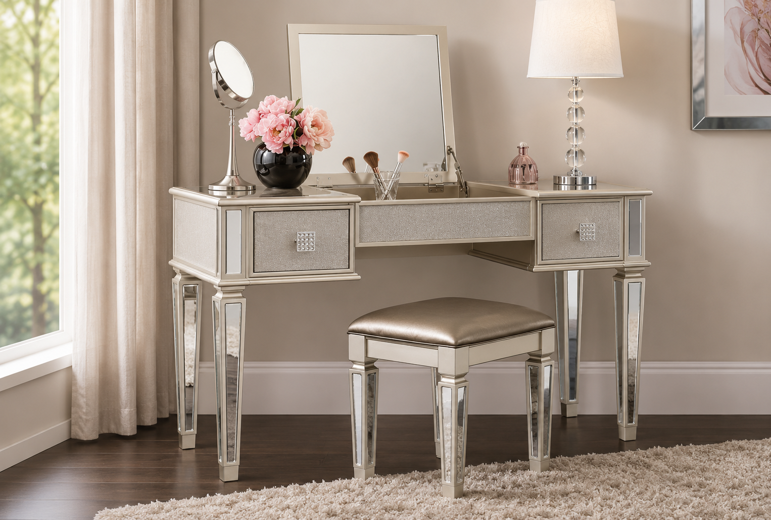 ChatGPT Image Jul 8, 2026, 05_23_59 AM Generation Trade Juliet 176000 Vanity/Stool Set - Silver - Image 1