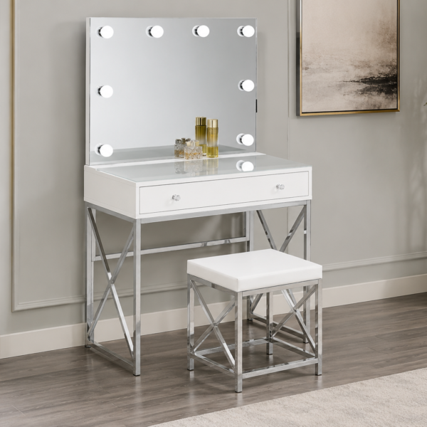 Eliza Vanity Set with Lighting & Stool White and Chrome