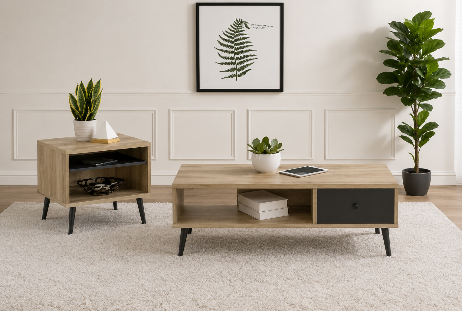 ChatGPT Image Jul 8, 2026, 05_54_17 AM Welsh 2-piece Coffee and End Table Set oak - Image 1