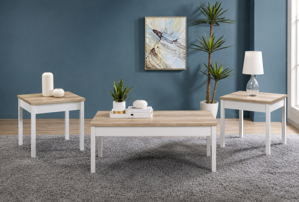 Stacie 3-piece Coffee Table Set Distressed Pine and White