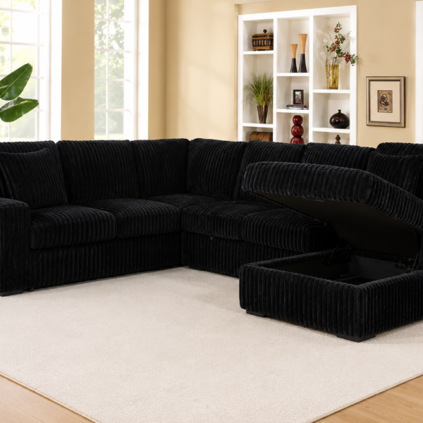 Divine Black Upholstered Sectional for Living Room