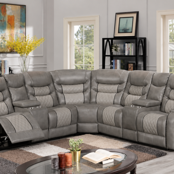Starwood Reclining Leather Air 3 pc Sectional Grey