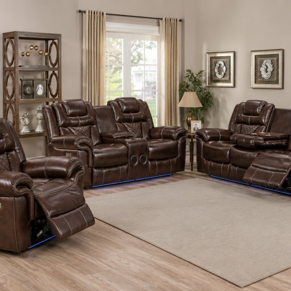 encore Power Reclining Leather 3-Pcs Set Brown