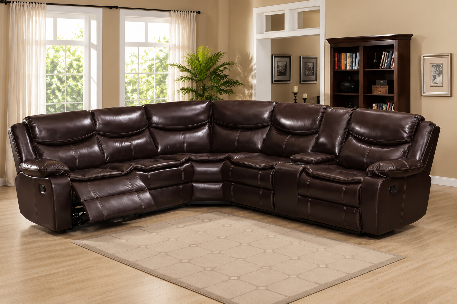 ChatGPT Image Jul 9, 2026, 04_17_11 AM Emerson Power Reclining Bonded Leather Sectional Brown - Image 1
