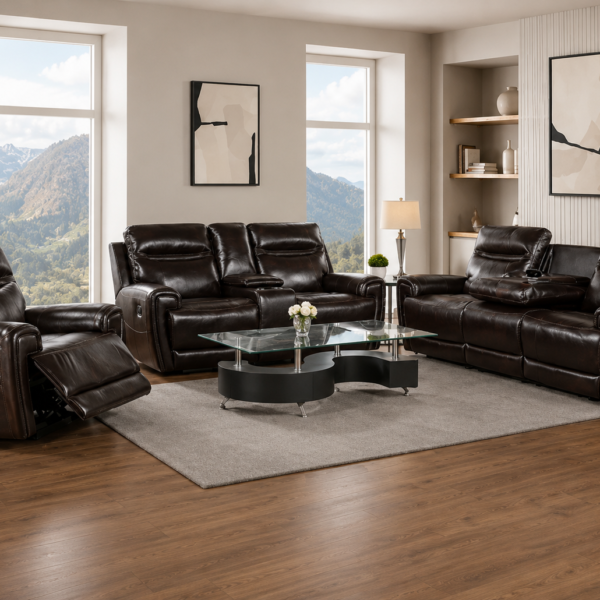 Admiral Power Reclining Leather 3-Pcs Set Black
