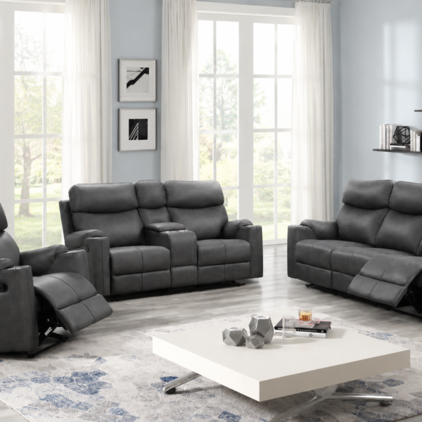 Granada Power Reclining Leather 3-Pcs Set Grey