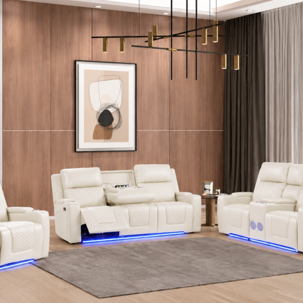Boss LED Power Reclining Leather 3-Pcs Set Colour White