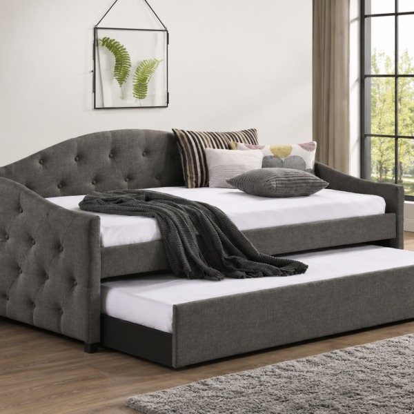 Sadie Upholstered Twin Daybed with Trundle Grey