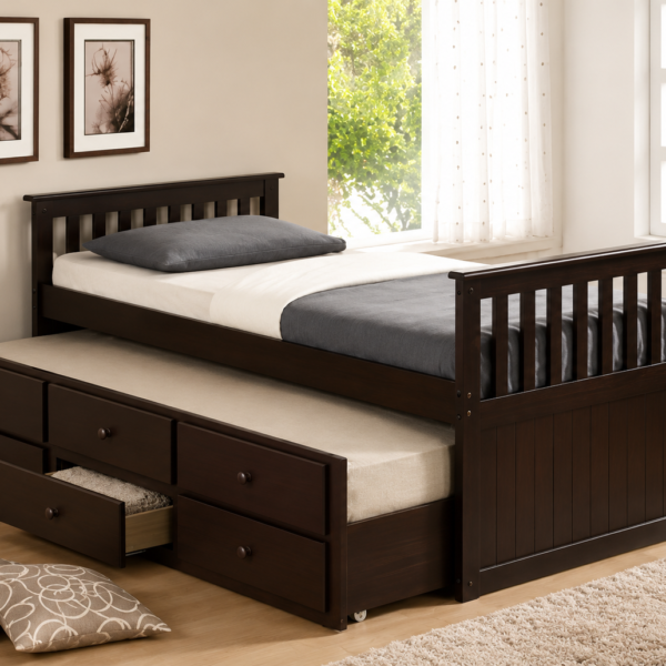 Milton Twin Platfrom Bed With Trundle 3 Drawers Dark Brown