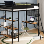 Campus 3-shelf Metal Twin Workstation Loft Bed Matte Black