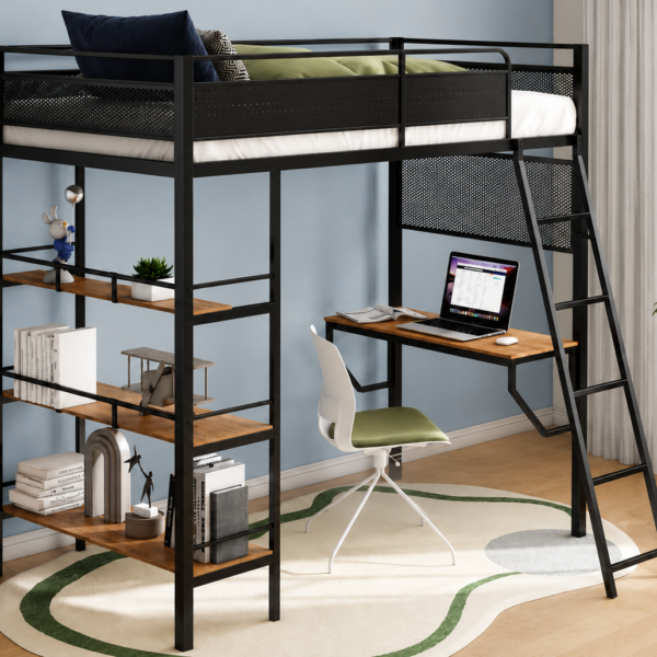 Campus 3-shelf Metal Twin Workstation Loft Bed Matte Black