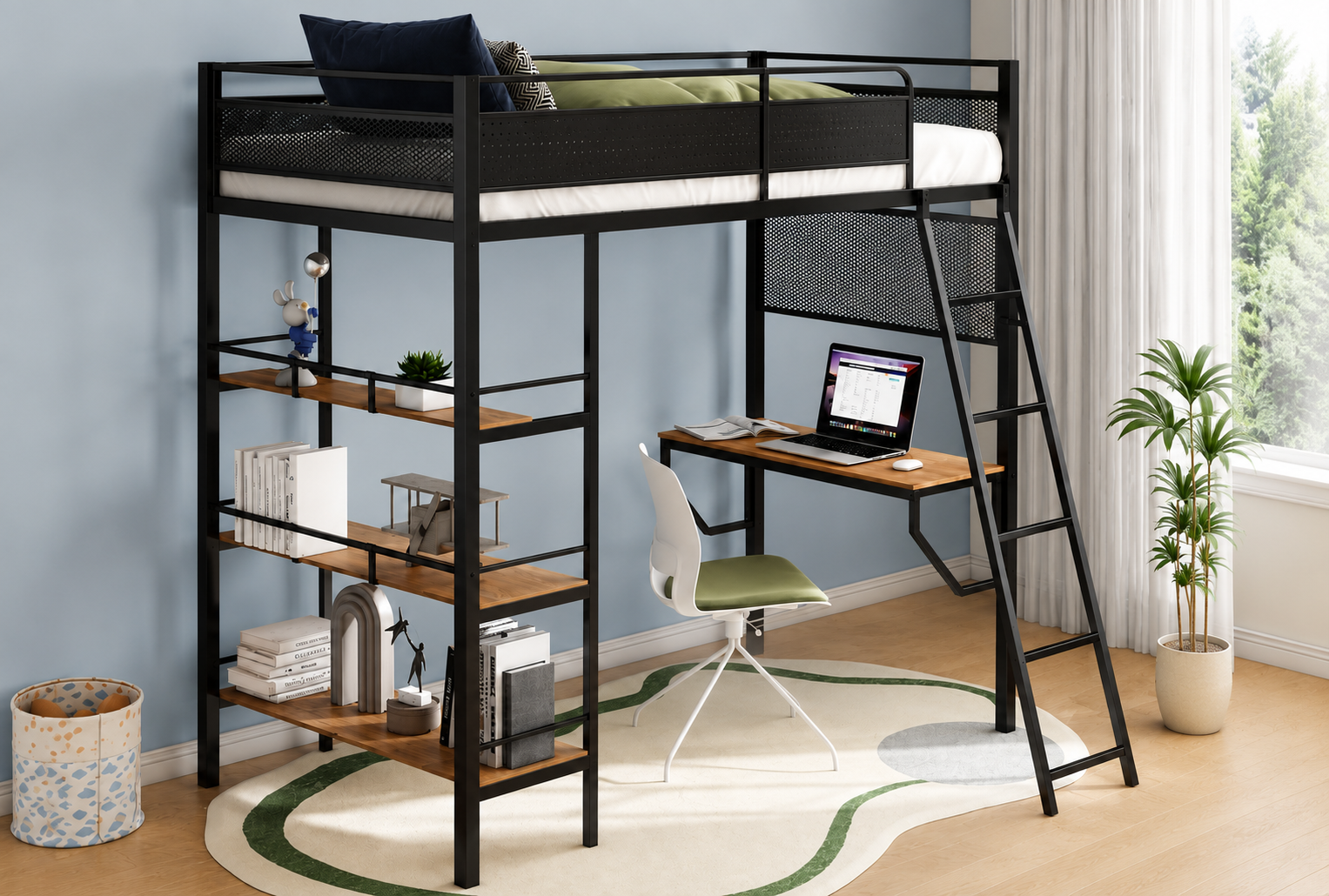 ChatGPT Image Jul 9, 2026, 11_08_21 PM Campus 3-shelf Metal Twin Workstation Loft Bed Matte Black - Image 1