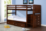Mission Stairway Twin Over Twin Bunkbed Dual Underbed Drawers Dark brown