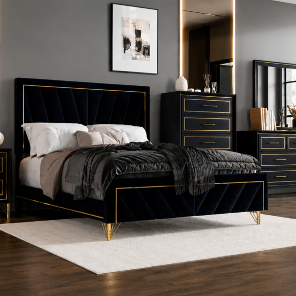 Gatsby Upholstered Bedroom Set Blue & Gold