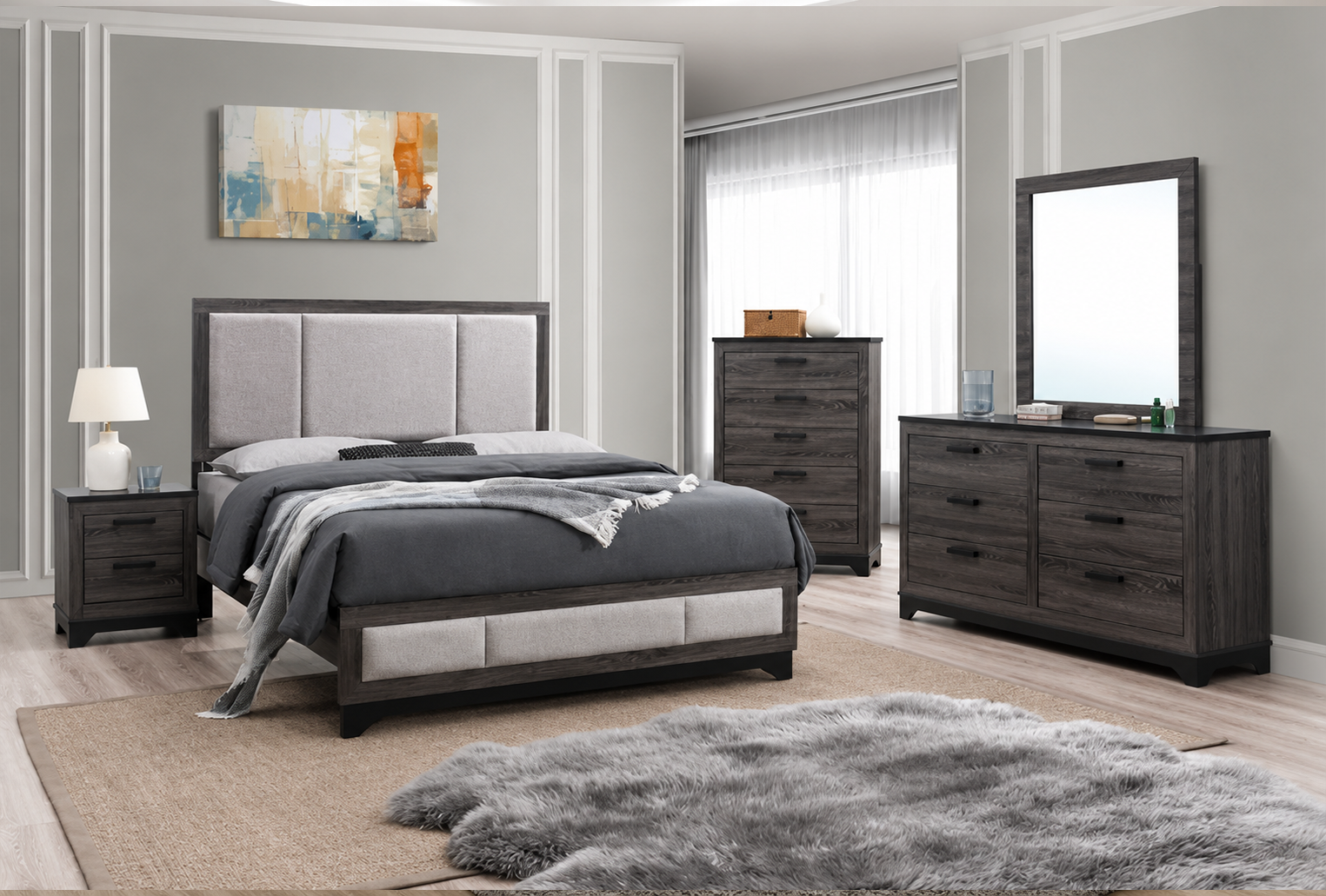 Jamestown Jamestown Wooden Upholstered Bedroom Set Gray - Image 1