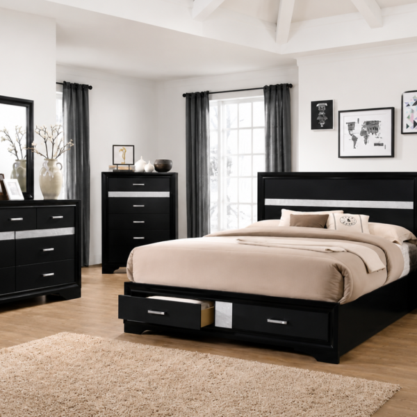 Caraway LED Headboard Bedroom Set Black & White