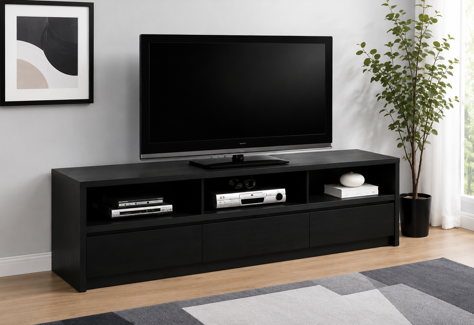Rutland Rutland 78-inch 3-drawer TV Stand Media Console Black - Image 1