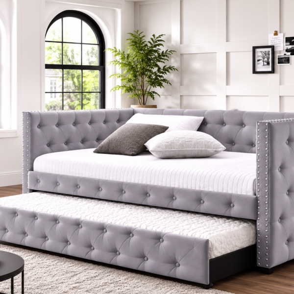 Mockern Upholstered Twin Daybed with Trundle Grey
