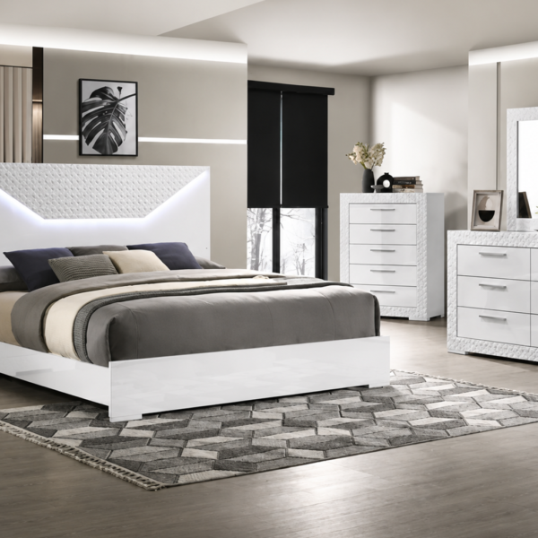 Jenna Wooden LED Headboard Bedroom Set Color White