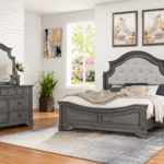 Selena Upholstered Wooden Panel Bedroom Set Grey