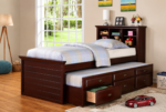 Wood Twin Size Storage Bed,Trundle Bed, Bookcase Headboard, Dark Brown