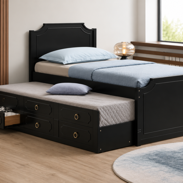 Twin Platfrom Bed With Trundle 3 Drawers Black