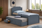 Twin Platfrom Bed With Trundle 3 Drawers Grey