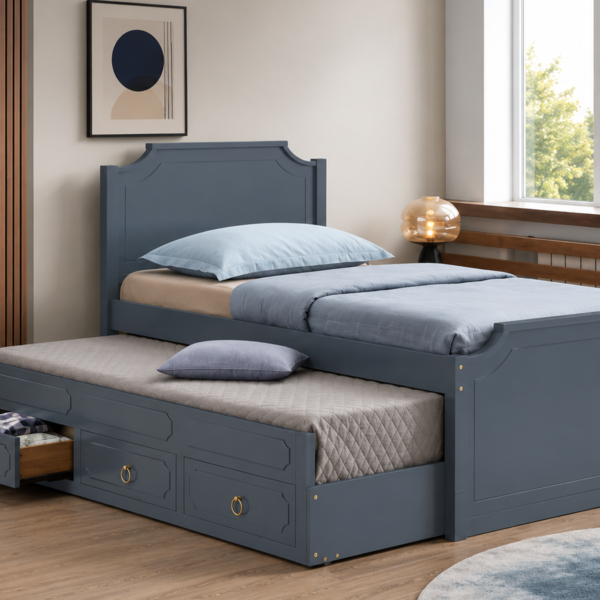 Twin Platfrom Bed With Trundle 3 Drawers Grey