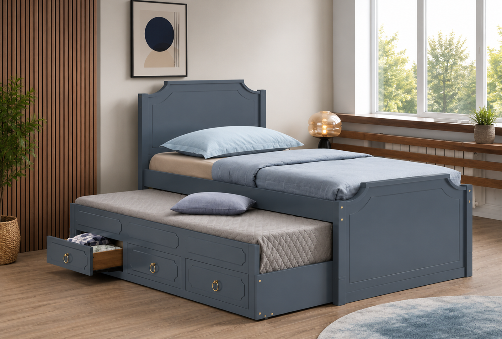 twin-platform-3-gray Twin Platfrom Bed With Trundle 3 Drawers Grey - Image 1