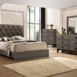 Villa Upholstered Wooden Panel Bedroom Set Grey