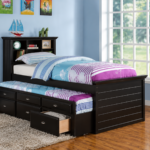 Wood Twin Size Storage Bed,Trundle Bed, Bookcase Headboard Black