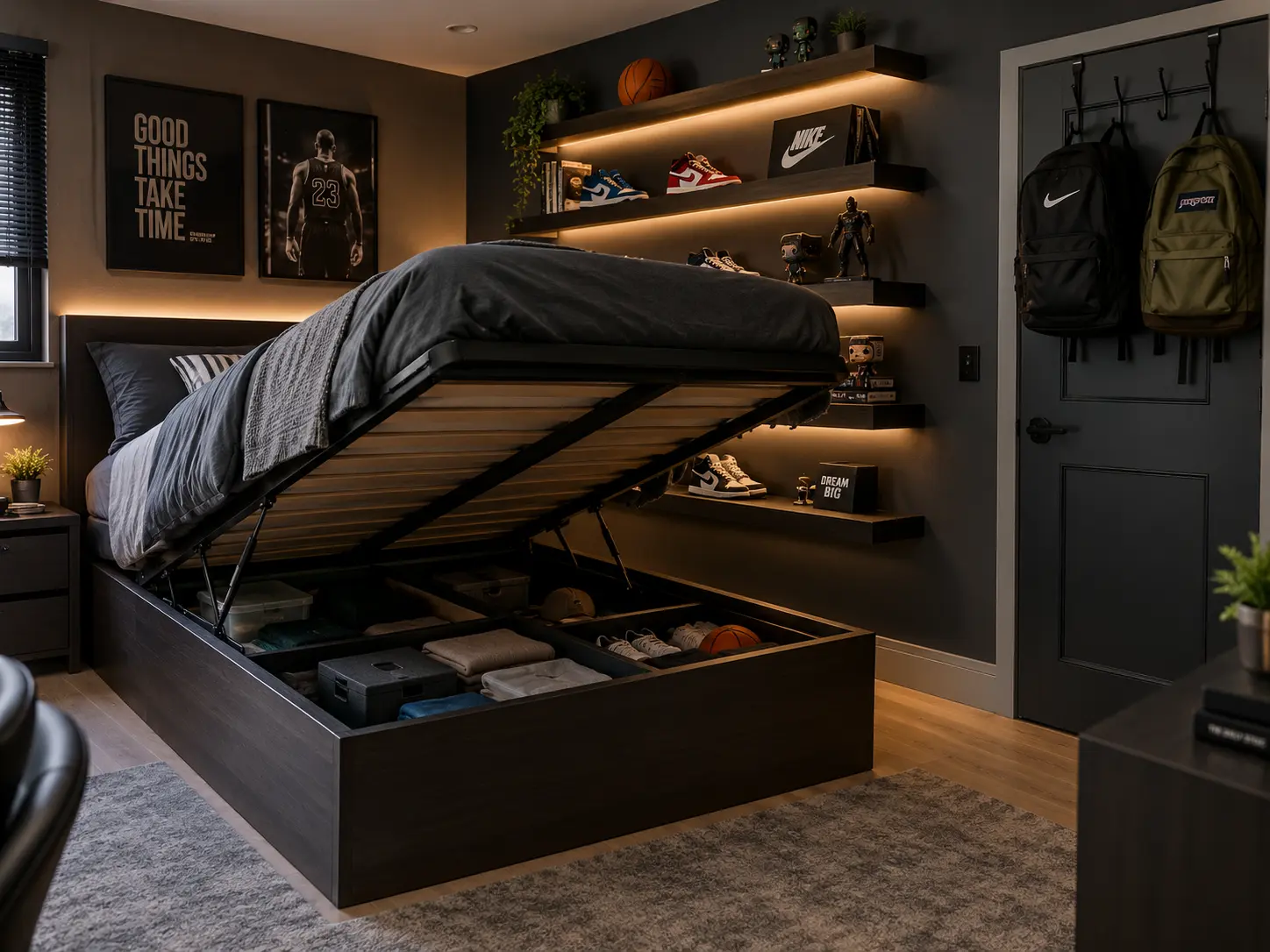 Moody Bedroom with Smart Storage