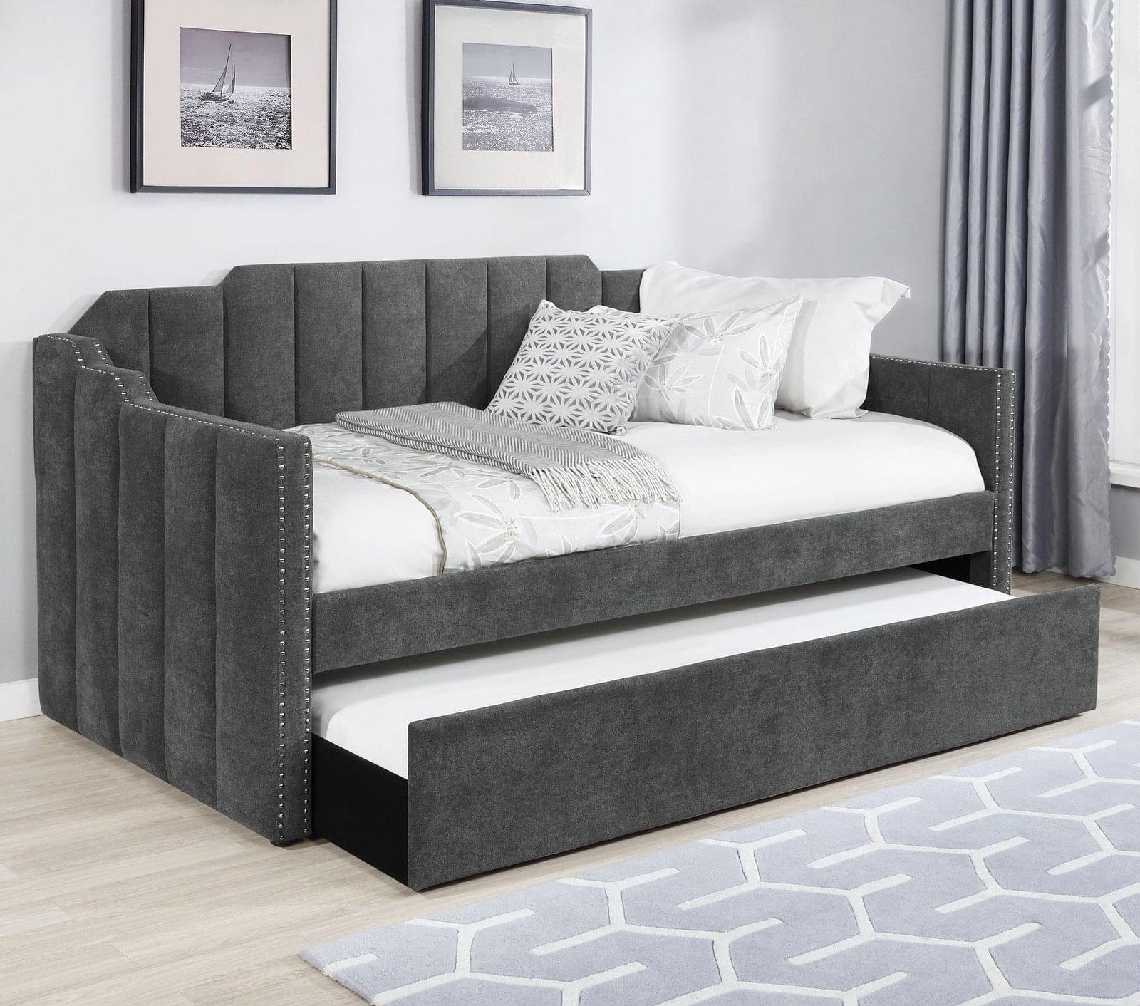 Kingston Upholstered Twin Daybed With Trundle Charcoal Kingston Upholstered Twin Daybed With Trundle Charcoal