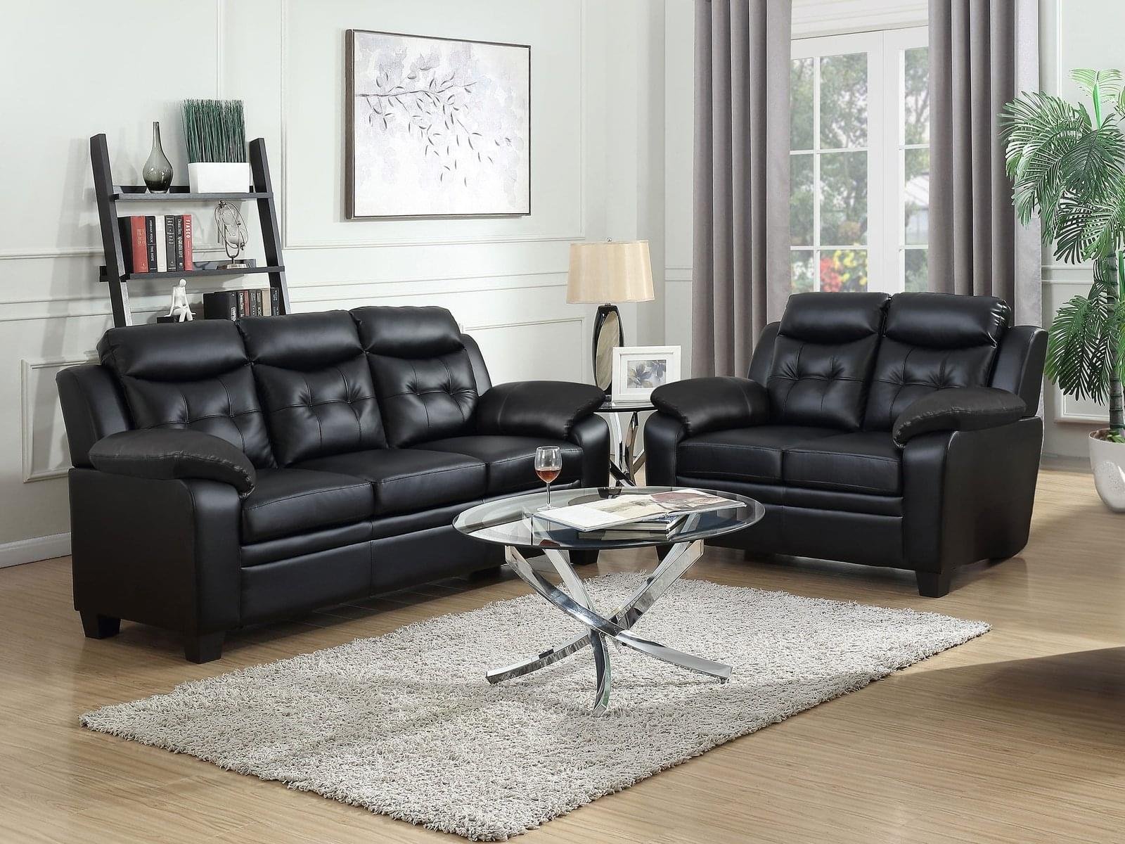 Finley 2-piece Upholstered Padded Arm Tufted Sofa Set Black - Image 1
