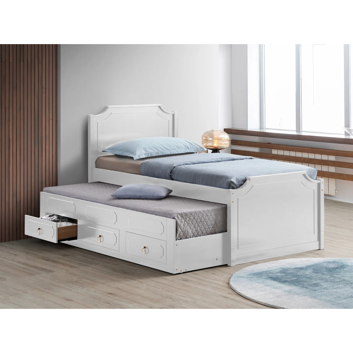 Twin Platfrom Bed With Trundle 3 Drawers White - Image 1