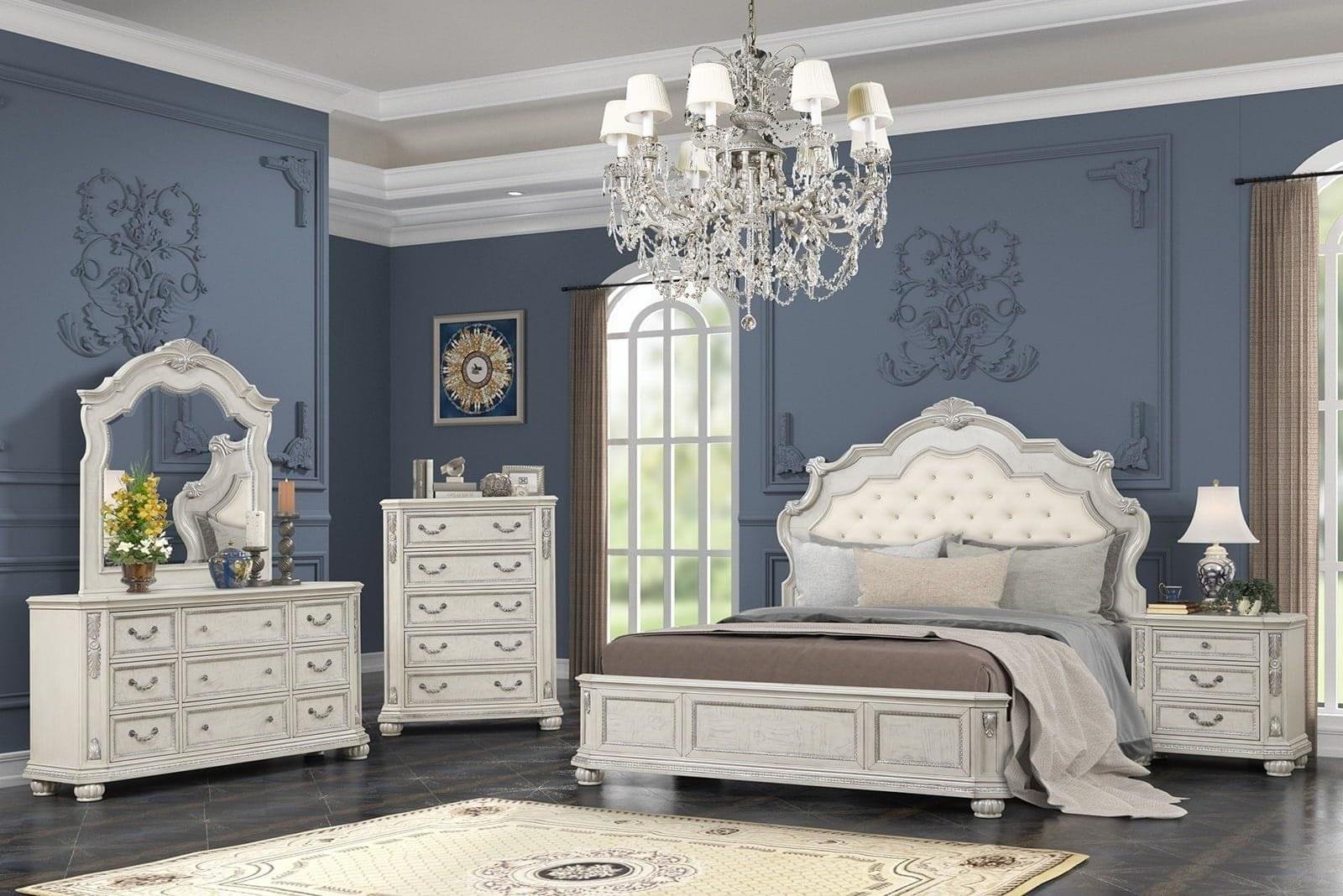 Lafayette Upholstered Mansion Bedroom Set White - Image 1