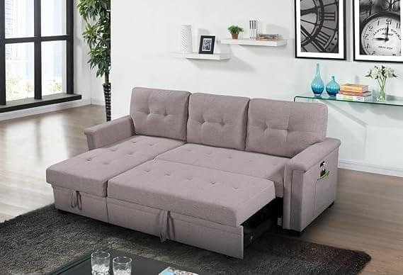 Ashlyn Light Gray Linen Sleeper Sectional - Saleem Furniture Mart